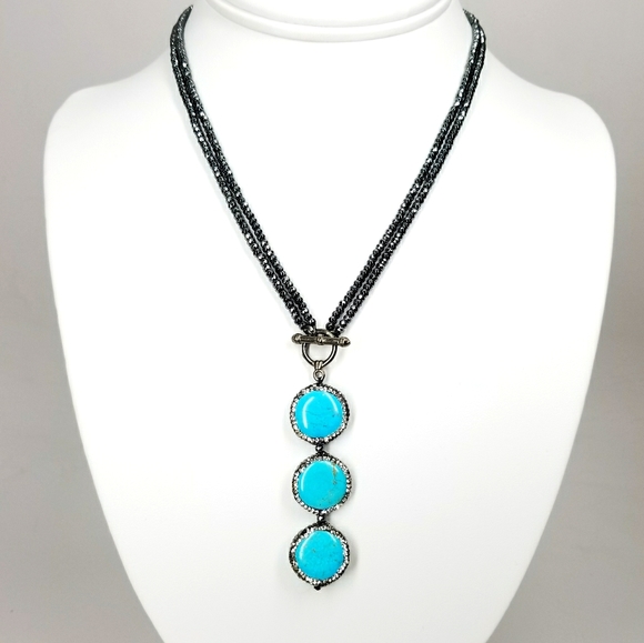 Turquoise Crystals Hematite Choker Necklace - Picture 1 of 13